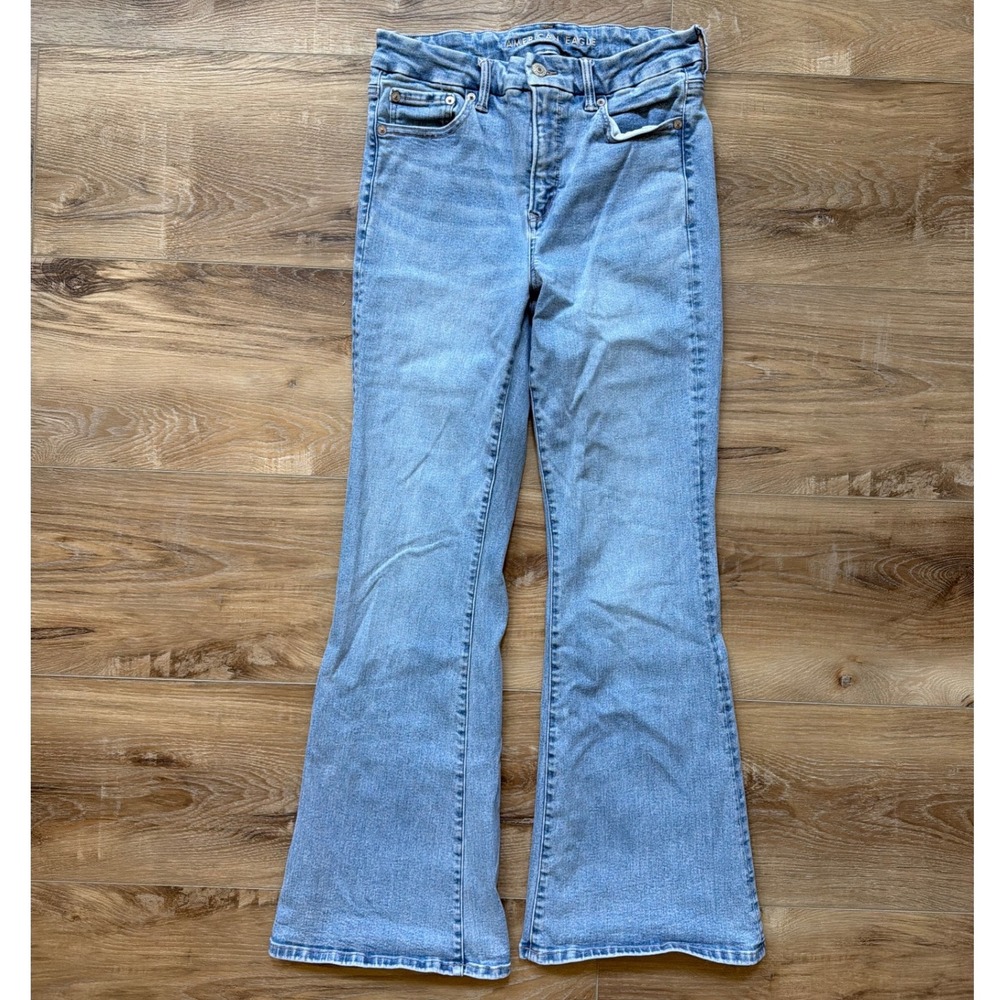 American Eagle Womens Super High Rise Flare Jeans Sz 8 Stretch Denim Y2K Hippie